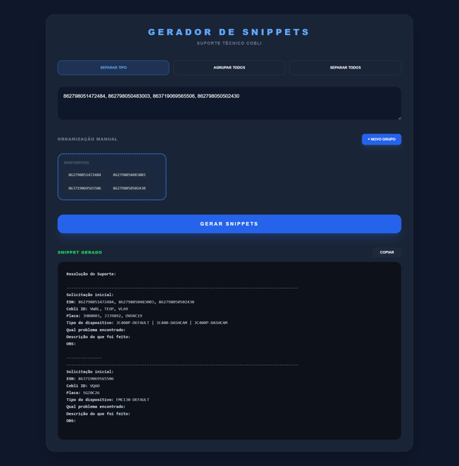 snippets separados por tipos de dispositivos